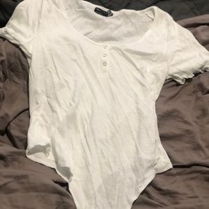 White ribbed Henley bodysuit